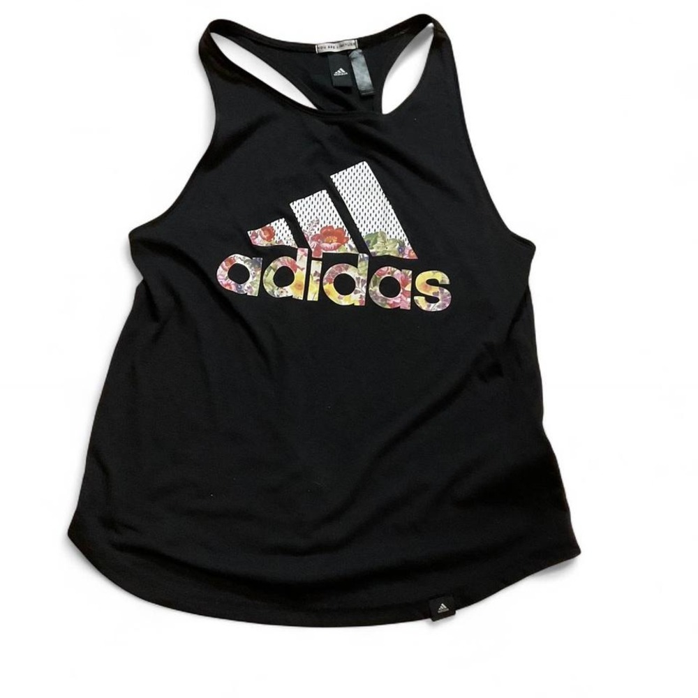 Adidas floral logo‎ black tank top